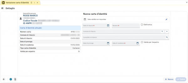Variazione carta d'identità