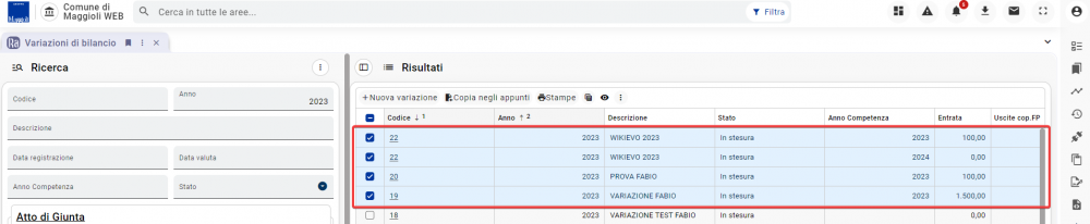 Variazioni di bilancio-Accentratore