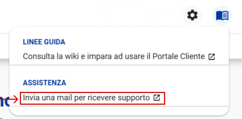 Schermata del pulsante supporto per aprire un ticket