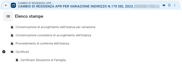 Pratica migratoria cambio indirizzo in APR - Stampe di chiusura pratica