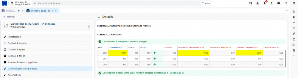 Variazioni di bilancio-Accentratore