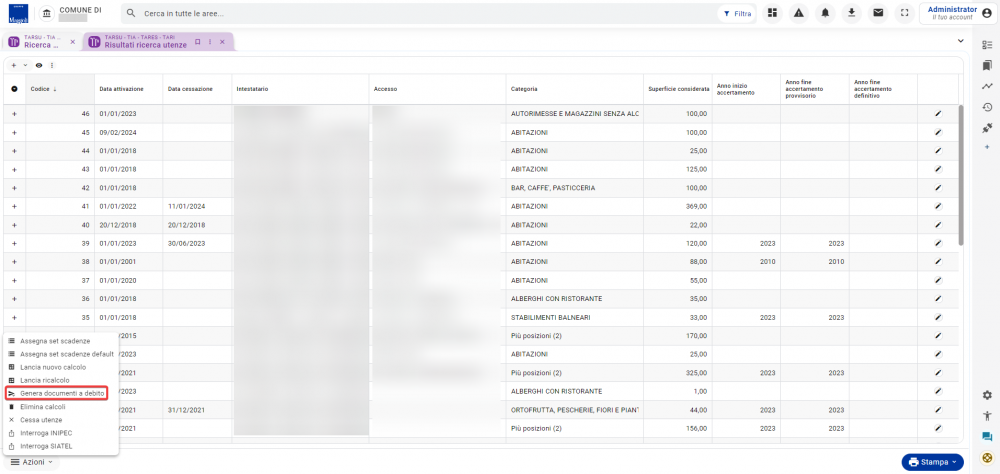 Generazione documenti da ricerca utenze