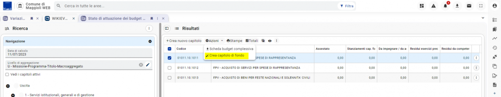 Variazioni di bilancio-Accentratore