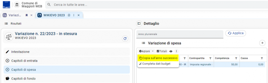 Variazioni di bilancio-Accentratore