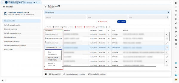Gestione elettori AIRE