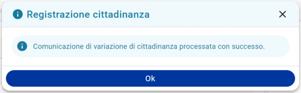 Comunicazioni dallo Stato Civile: variazione di cittadinanza