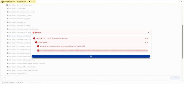 Gli avvisi durante la certificazione: avviso bloccante