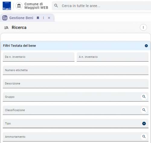 Ricerche e gestione beni