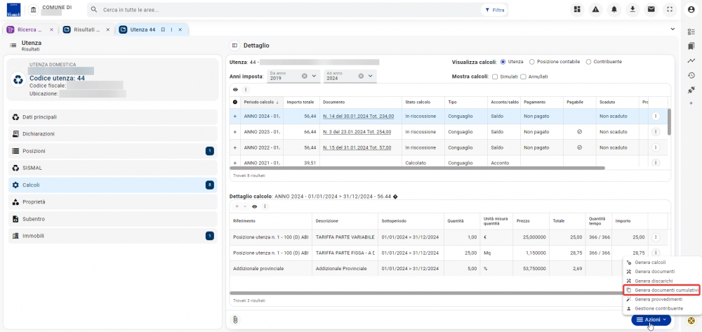 Generazione documento cumulativo dal tributo