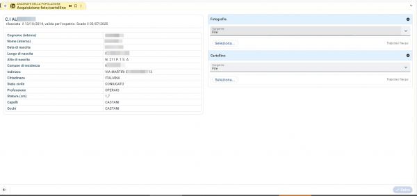 Acquisizione Foto Cartellino Carta Identità