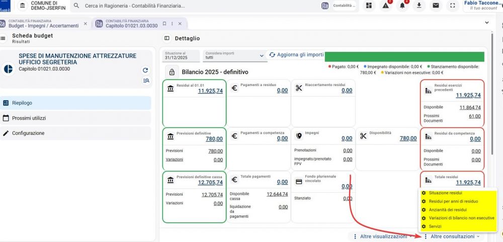 Voci di bilancio accentratore budget/capitolo