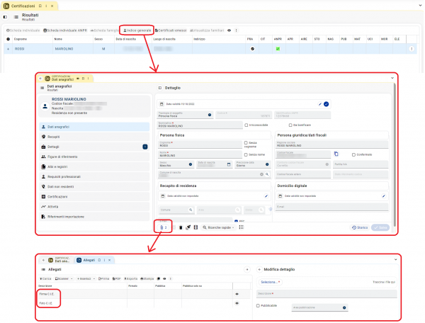 Scheda anagrafica di Indice Generale: allegati