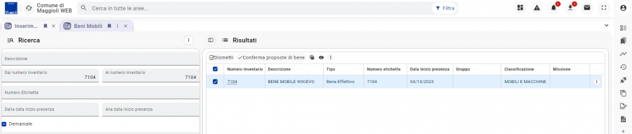 Inserimento beni