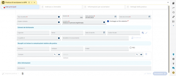 Pratica iscrizione APR: dati principali