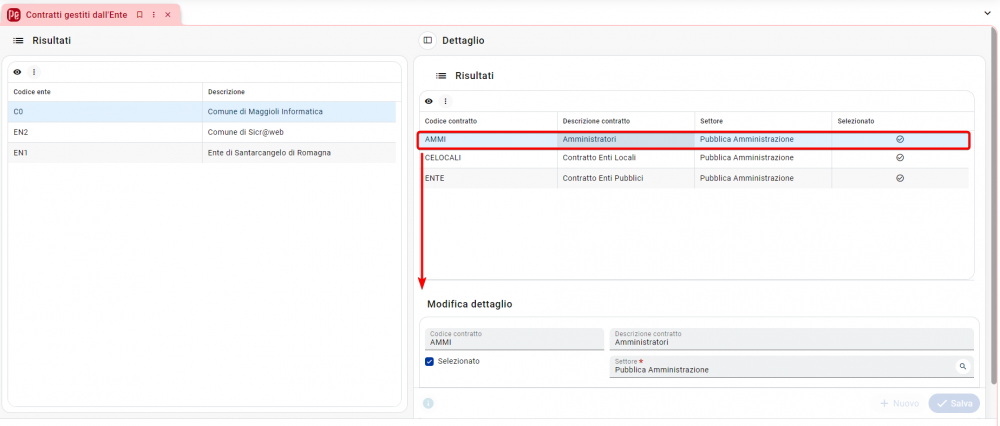 Contratti gestiti dall'Ente: modifica dettaglio