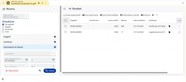 Certificati archiviati in pdf