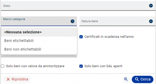 Ricerche e gestione beni