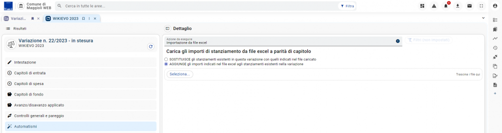Variazioni di bilancio-Accentratore