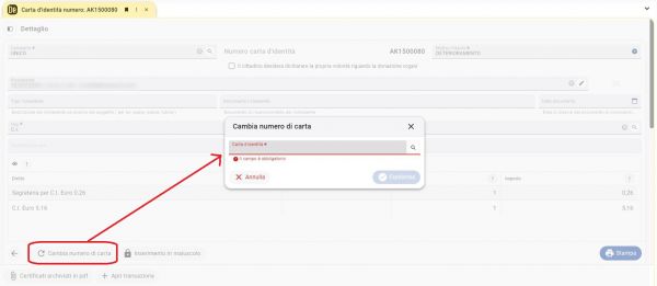 Cambio numero carta d'identità