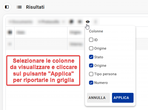 Colonne da visualizzare