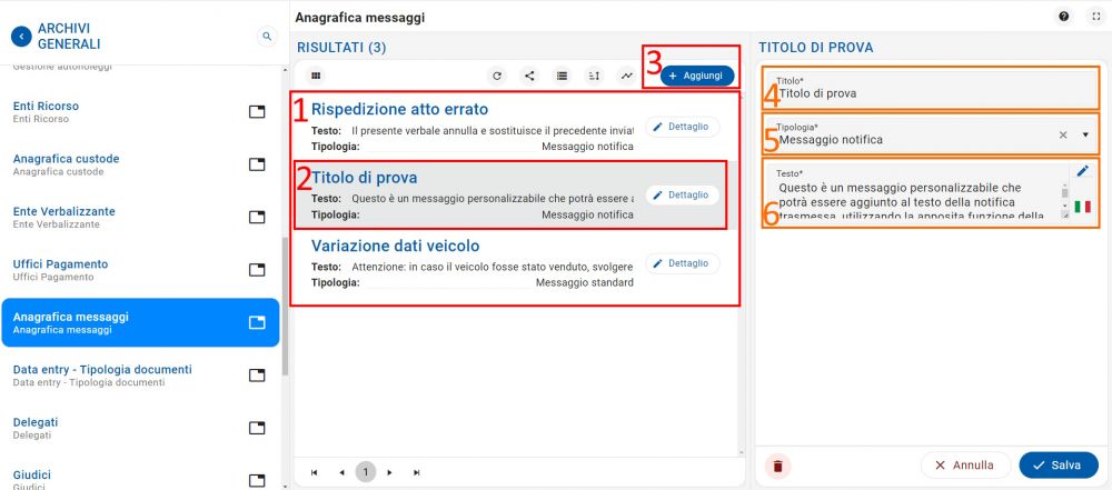 Gestione messaggi