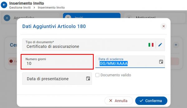 Dati aggiuntivi presentazione documento