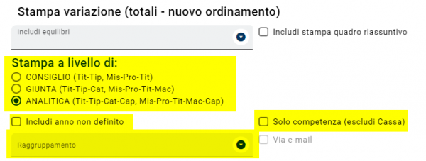 Variazioni di bilancio-Accentratore
