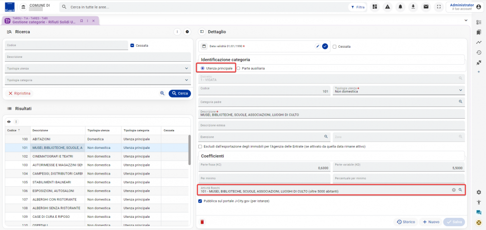 Esempio di configurazione categorie non domestiche