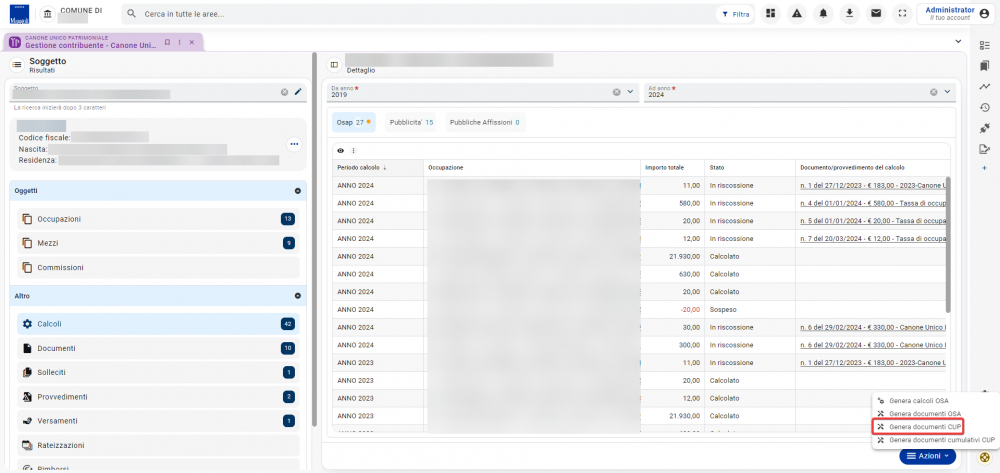 Generazione documenti da gestione contribuente