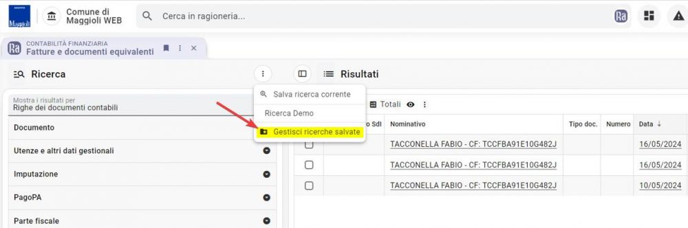 Salva ricerca corrente