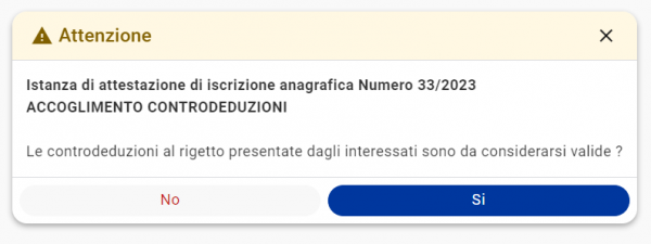 Pratica migratoria iscrizione in APR - Accoglimento controdeduzioni