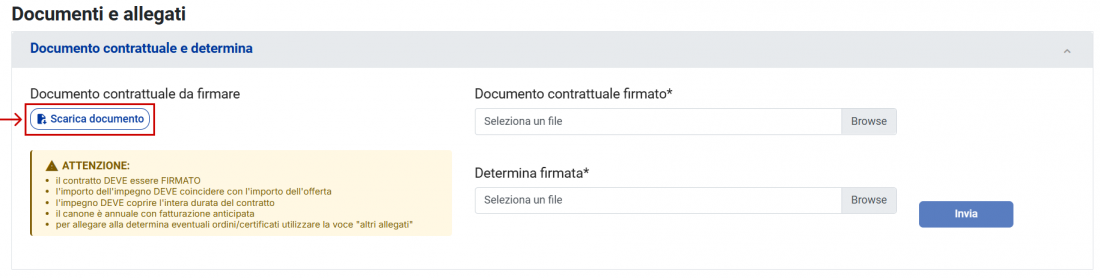 Schermata dove scaricare il documento contrattuale