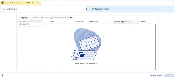 Nuova pratica di variazione dati AIRE