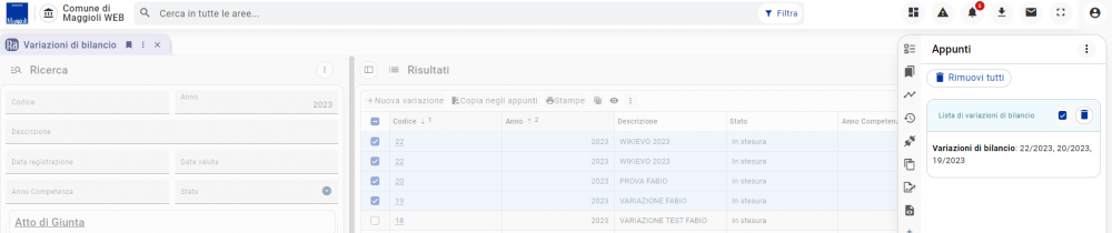 Variazioni di bilancio-Accentratore