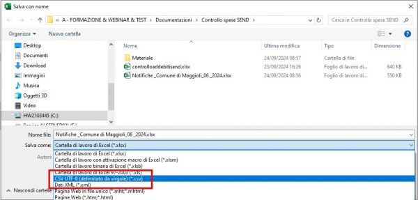 Salvataggio csv