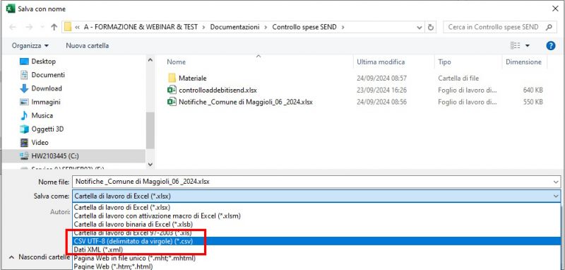 Salvataggio csv
