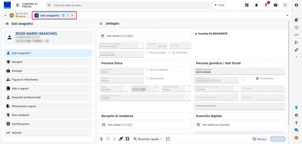 Dettaglio anagrafica