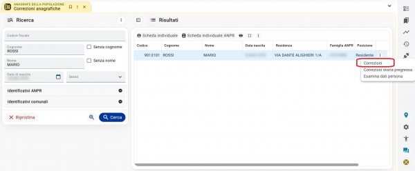 Correzioni anagrafiche