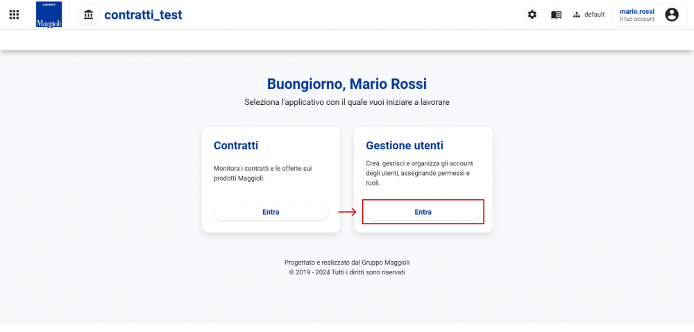 Schermata del box gestione utenti