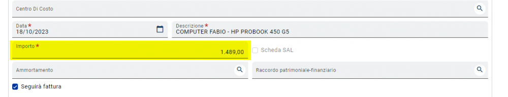 Inserimento beni
