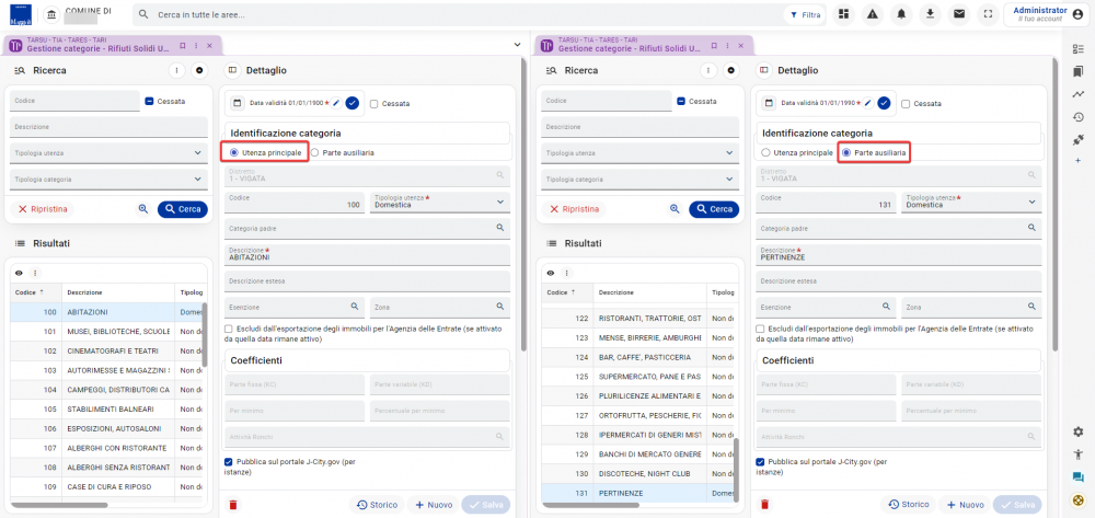 Esempio di configurazione categorie domestiche