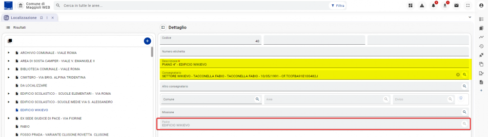 Localizzazione dei beni
