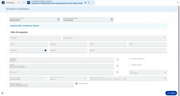 Comunicazioni dallo Stato Civile: variazione di cittadinanza