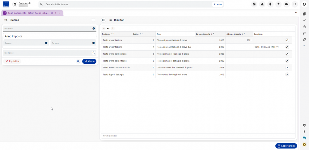 Testi standard documenti