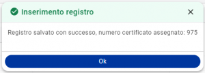 Inserimento manuale registro: conferma operazione eseguita