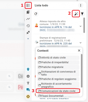 Comunicazioni dallo Stato Civile: selezione voce nella sidebar