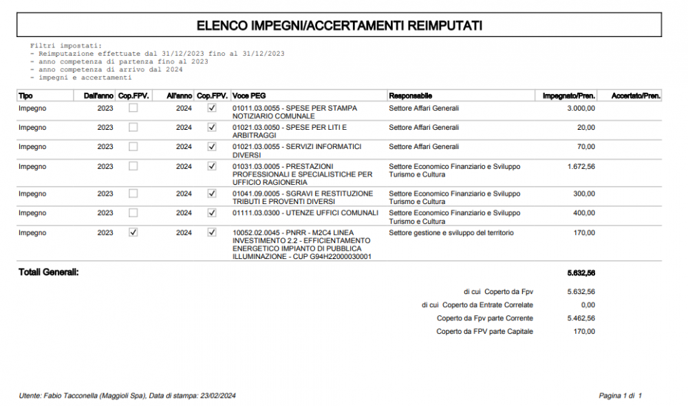 Conto del bilancio