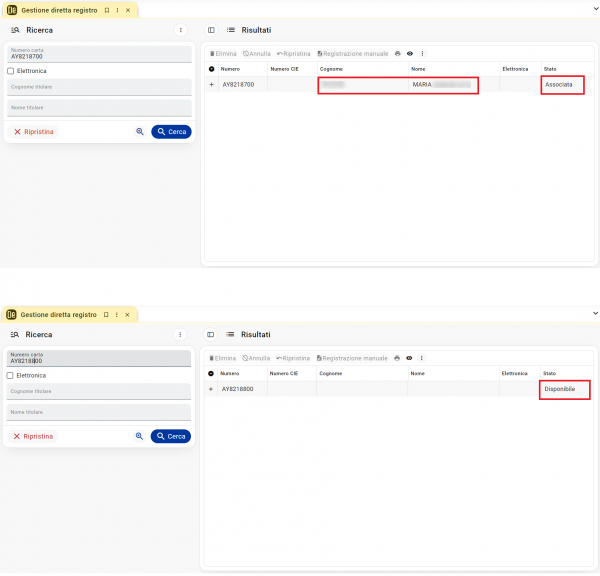 Gestione Diretta Registro: ricerca della carta di identità