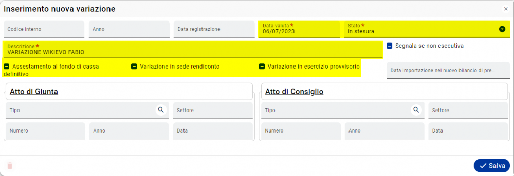 Variazioni di bilancio