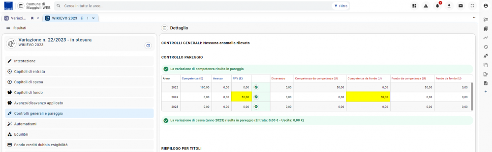 Variazioni di bilancio-Accentratore